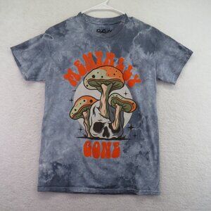 Popular Poison‎ T Shirt Mens Small Gray Tie Dye Mentally Gone Mushrooms Skull
